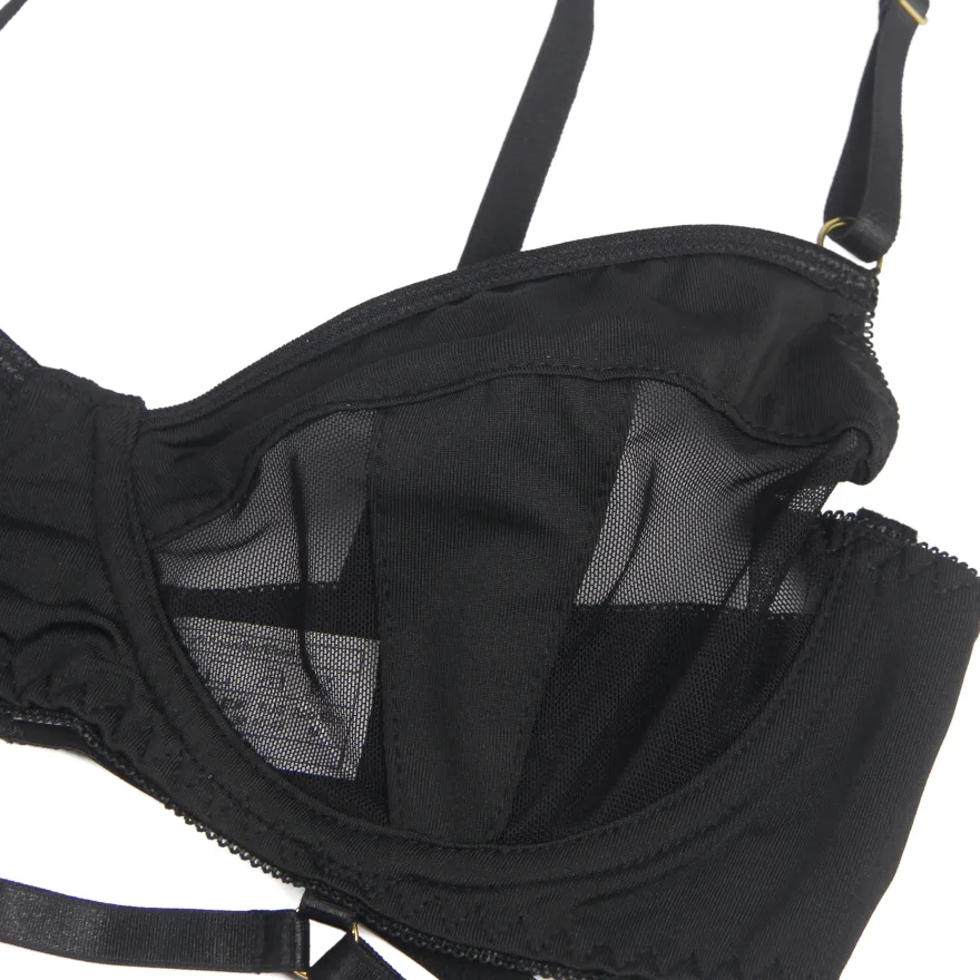 Black Mesh Underwire Lingerie Set – Garter & Bra, Sexy High-Quality Outfit
