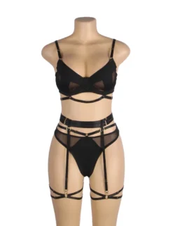 Black Mesh Underwire Lingerie Set – Garter & Bra, Sexy High-Quality Outfit