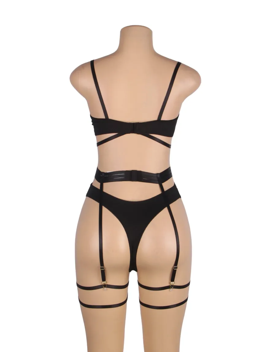 Black Mesh Underwire Lingerie Set – Garter & Bra, Sexy High-Quality Outfit