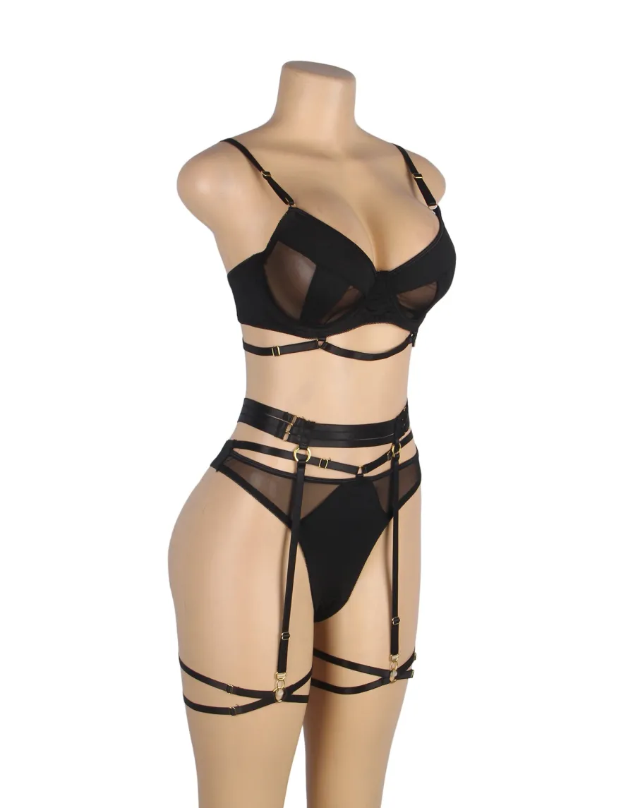 Black Mesh Underwire Lingerie Set – Garter & Bra, Sexy High-Quality Outfit
