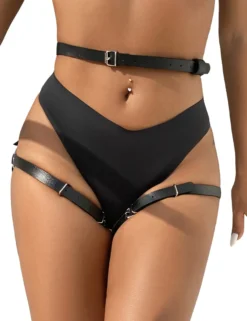 Black PU Leather Bondage Garter mit Kette verstellbar Fetisch Strap