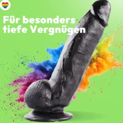 Dildo 21 cm mit Hoden & Saugnapf – gebogener Penis mit Adern & Eichel, Schwarz