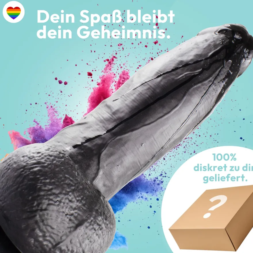 Dildo 21 cm mit Hoden & Saugnapf – gebogener Penis mit Adern & Eichel, Schwarz