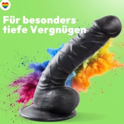 Dildo 20cm mit Hoden & Saugnapf – Schlank, Schwarz