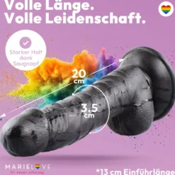 Dildo 20cm mit Hoden & Saugnapf – Schlank, Schwarz