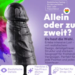 Dildo 20cm mit Hoden & Saugnapf – Schlank, Schwarz