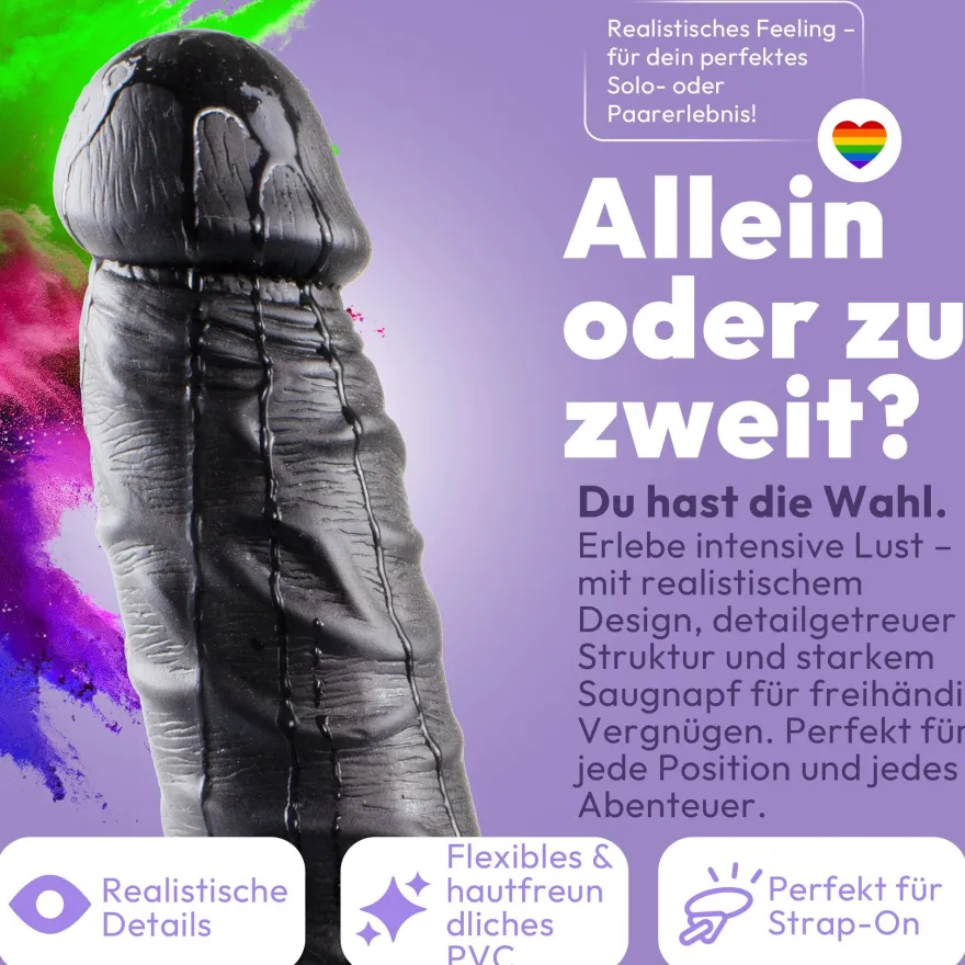 Dildo 20cm mit Hoden & Saugnapf – Schlank, Schwarz