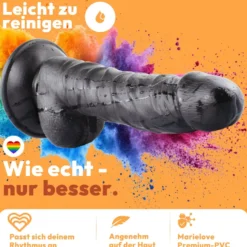 Dildo 20cm mit Hoden & Saugnapf – Schlank, Schwarz