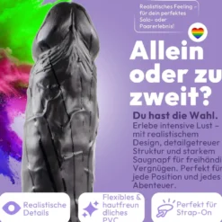 Dildo XXL 24 cm mit Hoden & Saugnapf – Penis mit Adern & Eichel, Schwarz