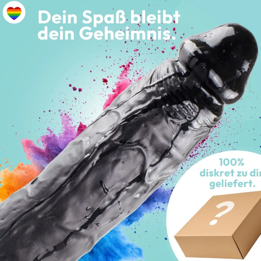 Dildo XXL 24 cm mit Hoden & Saugnapf – Penis mit Adern & Eichel, Schwarz