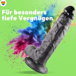 Dildo XXL 24 cm mit Hoden & Saugnapf – Penis mit Adern & Eichel, Schwarz