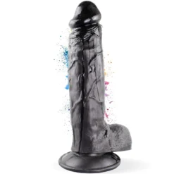 Dildo XXL 24 cm mit Hoden & Saugnapf – Penis mit Adern & Eichel, Schwarz