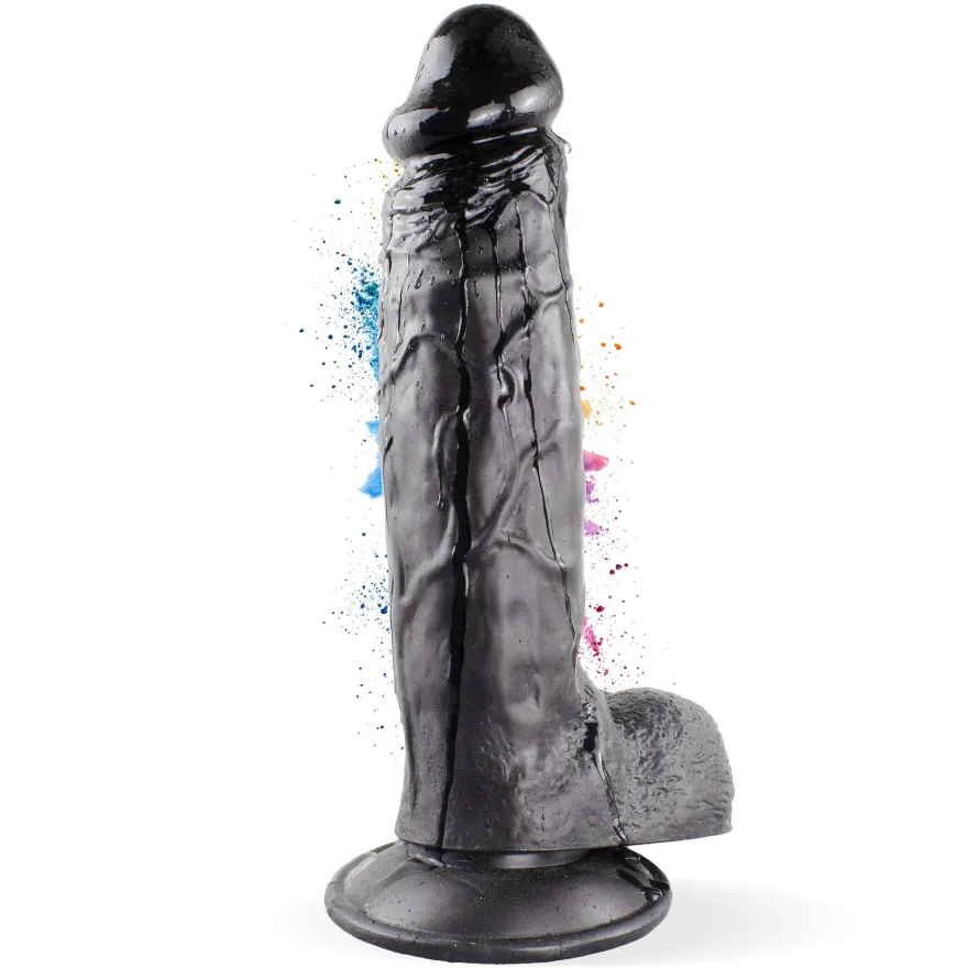 Dildo XXL 24 cm mit Hoden & Saugnapf – Penis mit Adern & Eichel, Schwarz
