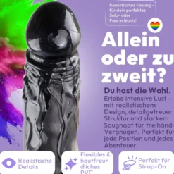 Dildo XXL 36cm mit Saugnapf – Riesendildo, Schwarz