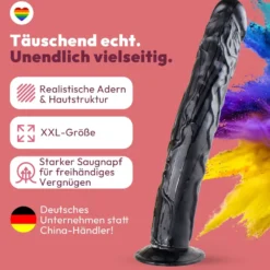 Dildo XXL 36cm mit Saugnapf – Riesendildo, Schwarz