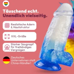 Extrem dicker Dildo mit Saugnapf Ø 8 cm 4 Farben