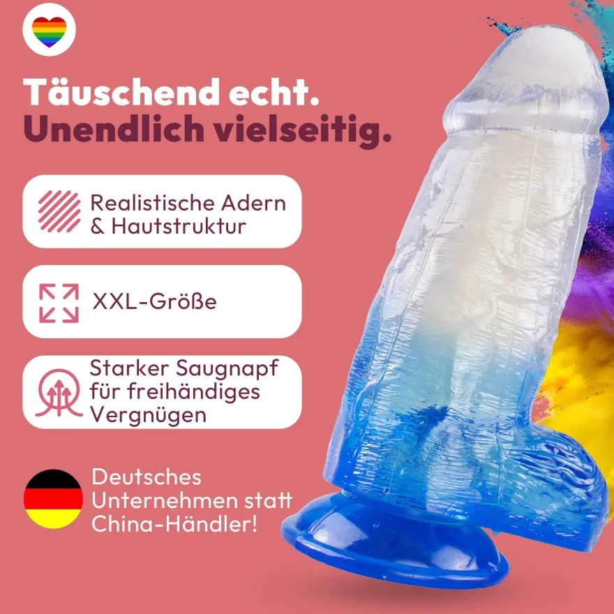 Extrem dicker Dildo mit Saugnapf Ø 8 cm 4 Farben