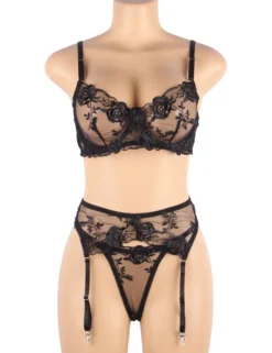 Floral Embroidery Underwire Lingerie Set – Bra & Garter, Sexy High-Quality