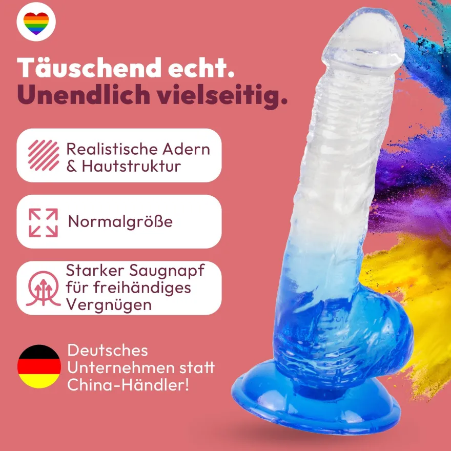 Glatter Dildo mit Saugnapf 20 cm 4 Farben