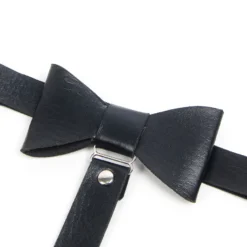 Schwarze PU Leder Beinschleifen mit Nieten & Schleife, verstellbar, Punk Garter Clips