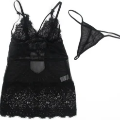 Sexy Black Lace Babydoll – Adjustable Shoulder Straps, Tight Fit, High-Quality Lingerie