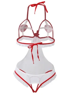Sexy Krankenschwester Teddy Dessous mit offenem Design, 95% Polyester, 5% Elastan