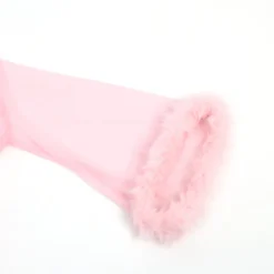Sexy Kurze Morgenrobe – Pinkes Mesh & Nerz-Fell, Gürtel, verführerische Lingerie
