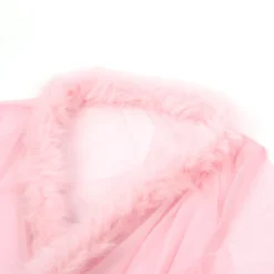 Sexy Kurze Morgenrobe – Pinkes Mesh & Nerz-Fell, Gürtel, verführerische Lingerie