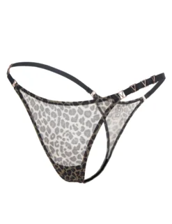 Sexy Leopard Print Mesh String Damen, 88% Polyamid, 12% Elastan, transparent & dehnbar