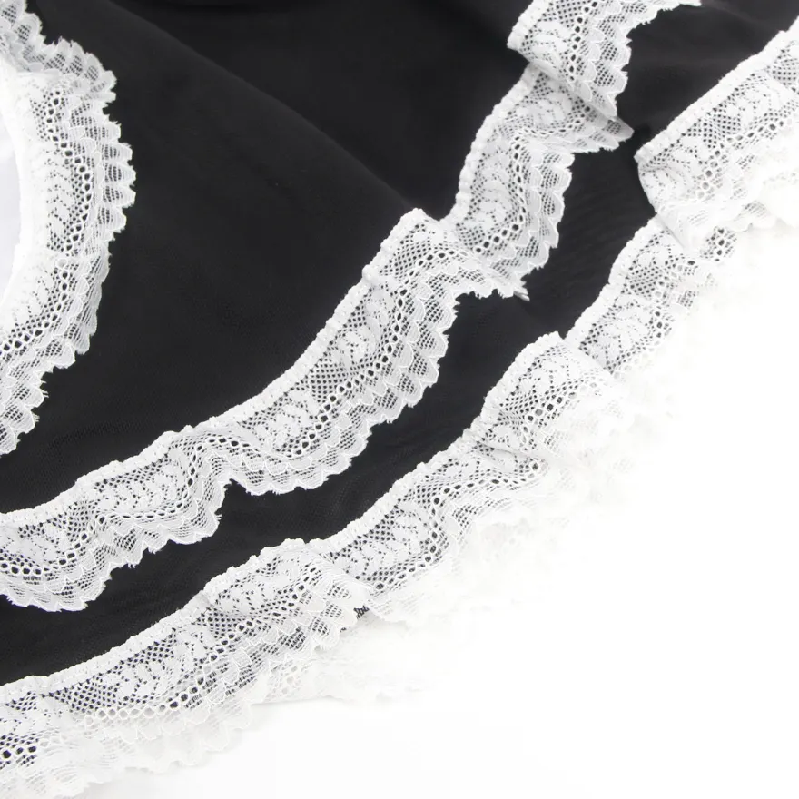 Sexy Maid Kostüm – Schwarzes PU-Leder & Mesh, Cosplay Outfit, Dessous