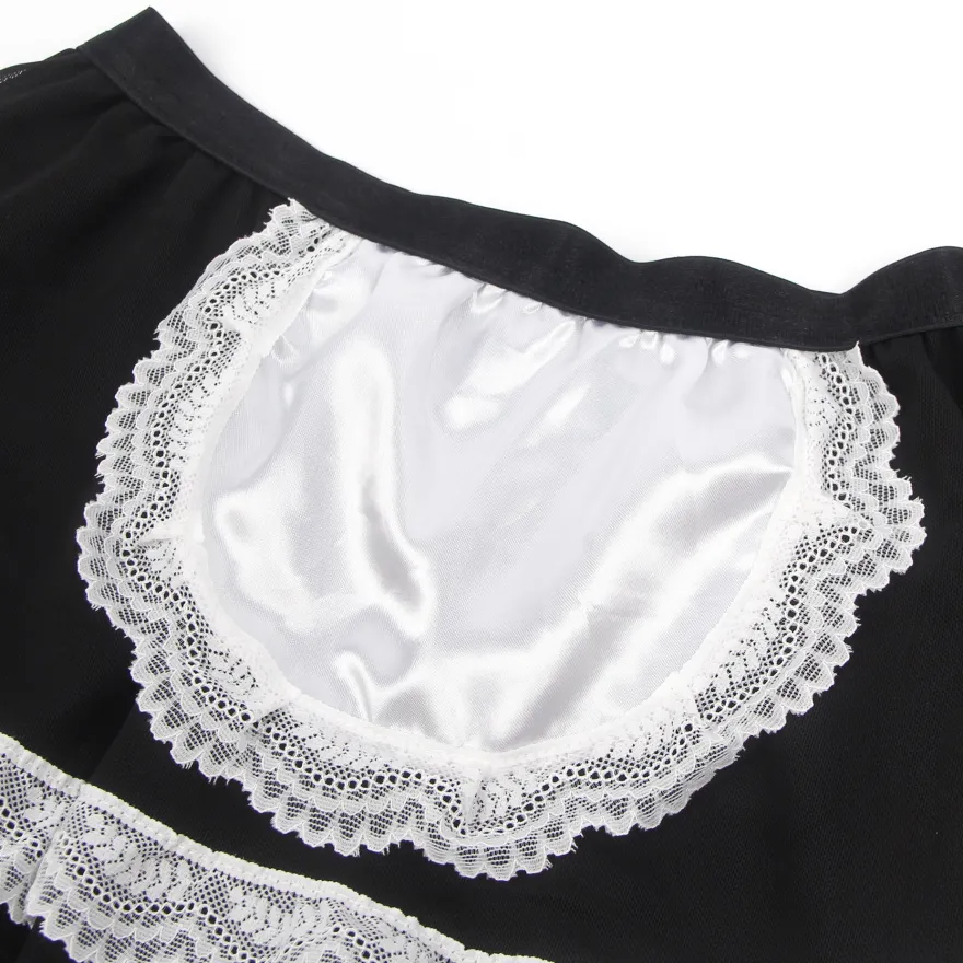 Sexy Maid Kostüm – Schwarzes PU-Leder & Mesh, Cosplay Outfit, Dessous