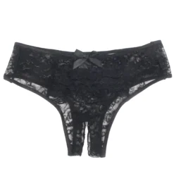 Sexy Schwarze Crotchless Spitze Panty, 88% Nylon, 12% Spandex – verführerisch & dehnbar