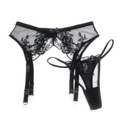 Sexy Schwarze Garter Panty aus Spitzen-Stickerei, 95% Polyester, 5% Spandex, verführerisch