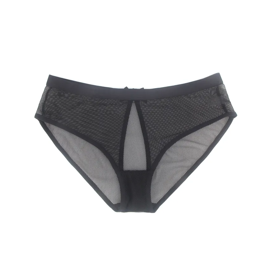 Sexy Schwarze Mesh Panty mit offenem Rücken, 88% Polyamid, 12% Elastan, transparent