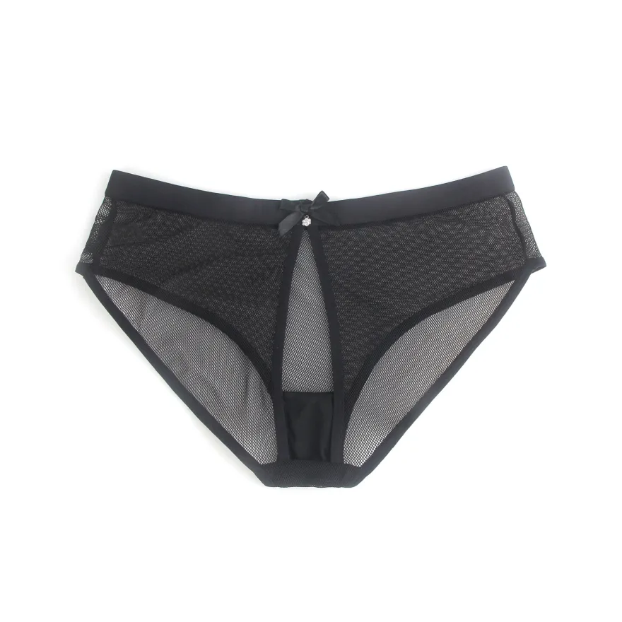 Sexy Schwarze Mesh Panty mit offenem Rücken, 88% Polyamid, 12% Elastan, transparent