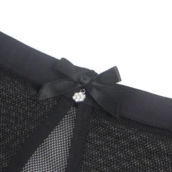 Sexy Schwarze Mesh Panty mit offenem Rücken, 88% Polyamid, 12% Elastan, transparent