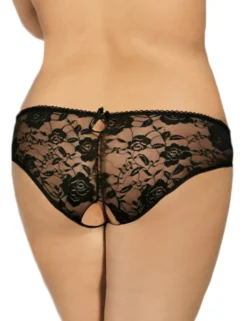 Sexy Schwarze Open-Crotch Spitzen-Strings mit Riemchen, 88% Nylon, 12% Spandex