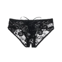 Sexy Schwarze Open-Crotch Spitzen-Strings mit Riemchen, 88% Nylon, 12% Spandex