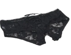 Sexy Schwarze Open-Crotch Spitzen-Strings mit Riemchen, 88% Nylon, 12% Spandex