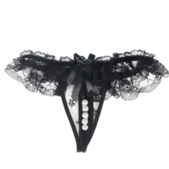 Sexy Schwarze Open-Crotch Spitze Panty, 88% Nylon, 12% Spandex, verführerisch
