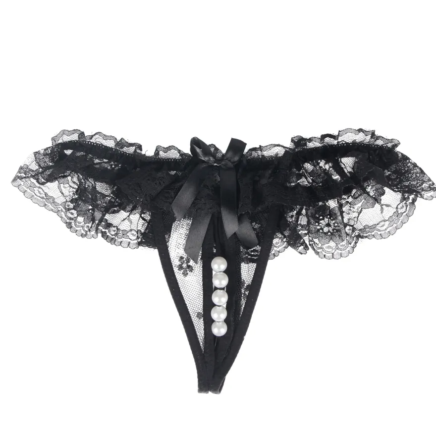 Sexy Schwarze Open-Crotch Spitze Panty, 88% Nylon, 12% Spandex, verführerisch