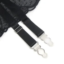 Sexy Schwarzer Garter Belt aus Mesh mit Punkten & Metall-Schnallen, 88% Nylon, 12% Spandex