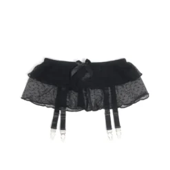Sexy Schwarzer Garter Belt aus Mesh mit Punkten & Metall-Schnallen, 88% Nylon, 12% Spandex