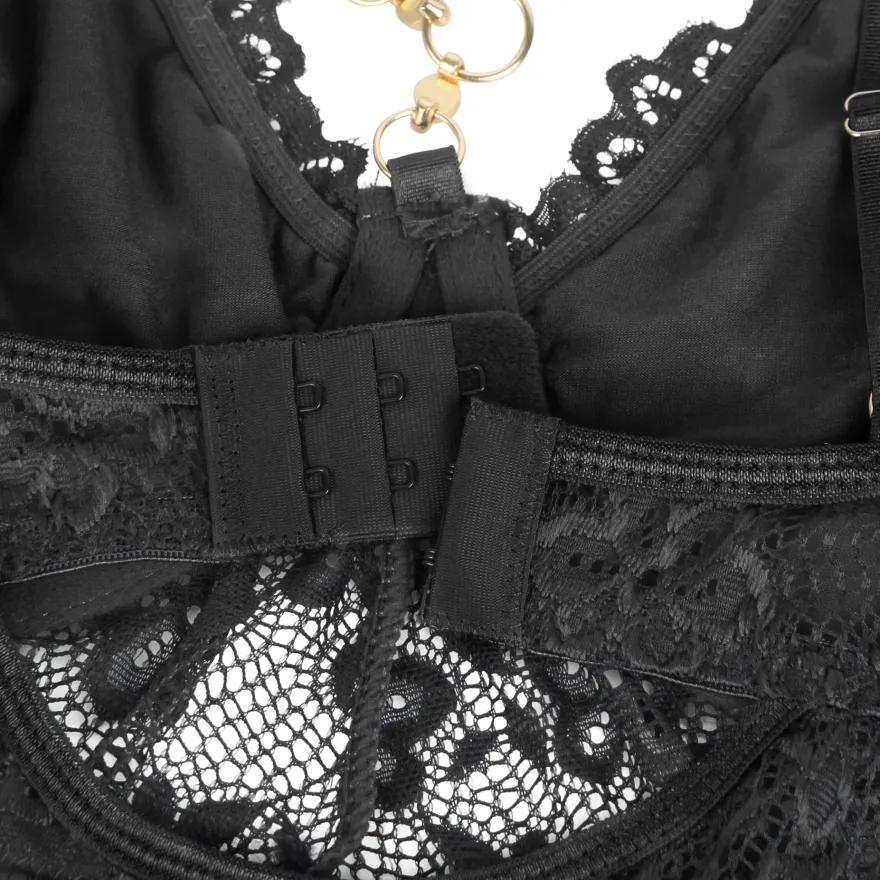Sexy Schwarzes Nachtkleid – Modal, Spitze & Schlitz, verführerische Lingerie