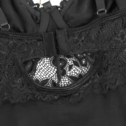 Sexy Schwarzes Nachtkleid – Modal, Spitze & Schlitz, verführerische Lingerie