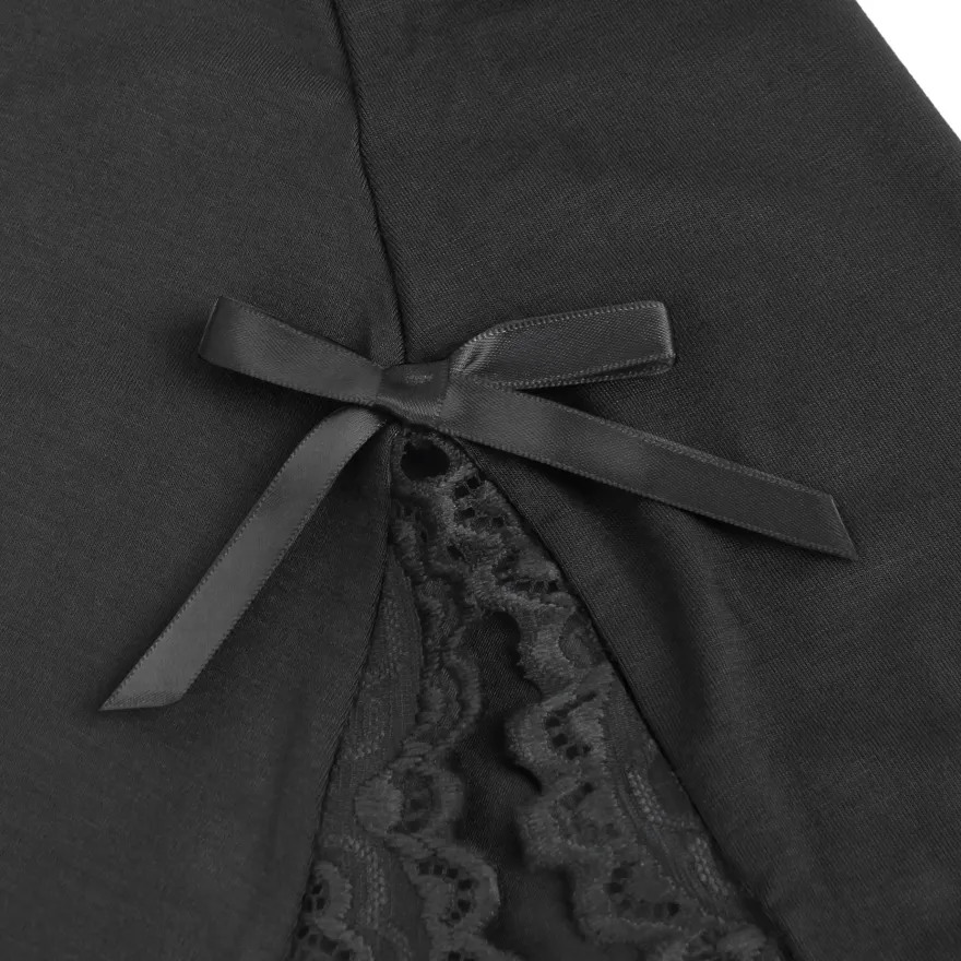 Sexy Schwarzes Nachtkleid – Modal, Spitze & Schlitz, verführerische Lingerie