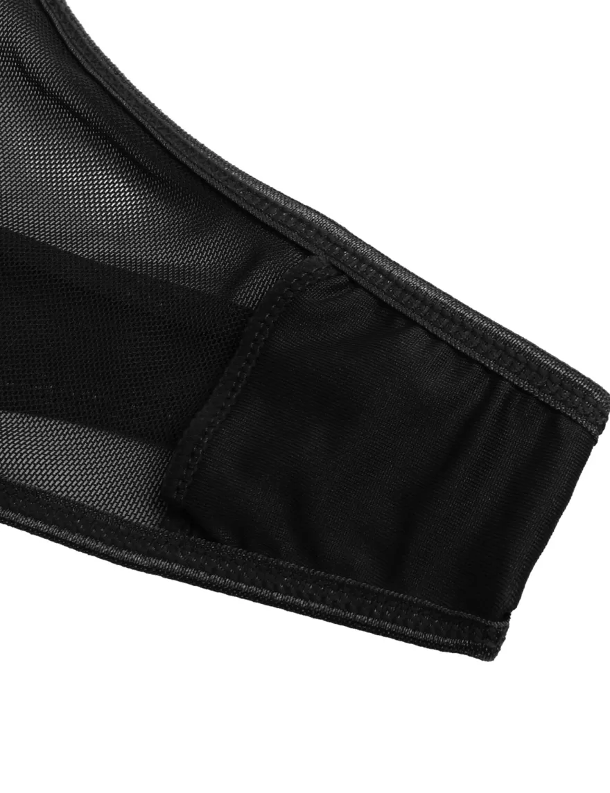 Sexy Schwarzes Nachtkleid – Spitzen-Mesh, Push-Up & Kreuzträger, verführerische Lingerie