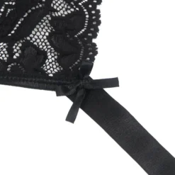 Sexy Schwarze Spitzen-Garter-Panty mit Metall-Clips, 88% Nylon, 12% Spandex, verstellbar