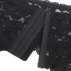 Sexy Schwarze Spitzen-Garter-Panty mit Metall-Clips, 88% Nylon, 12% Spandex, verstellbar