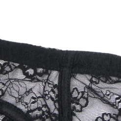 Sexy Schwarze Spitzen-Garter-Panty mit Schleife & Metall-Clips, 88% Nylon, 12% Spandex